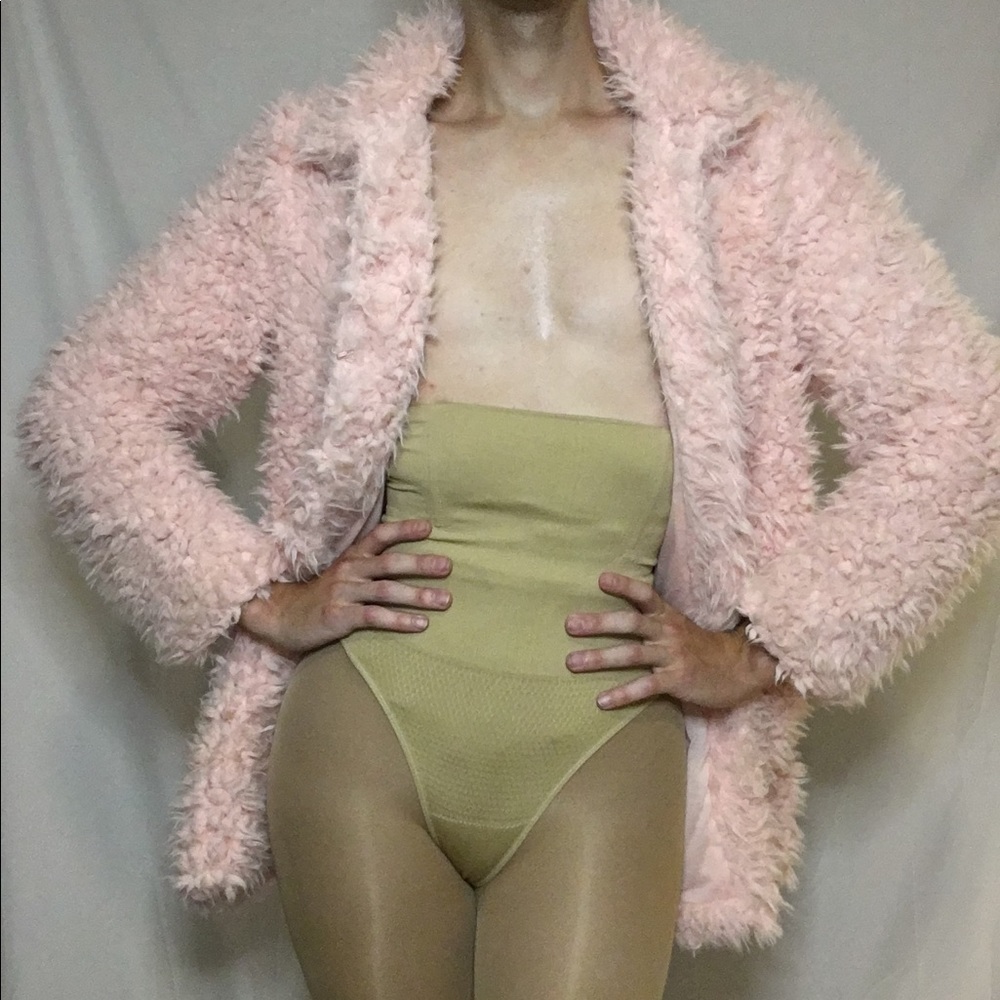 Pink faux furry coat